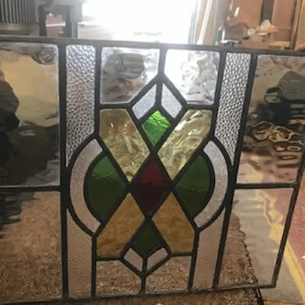 Leaded light panel in green, amber and red